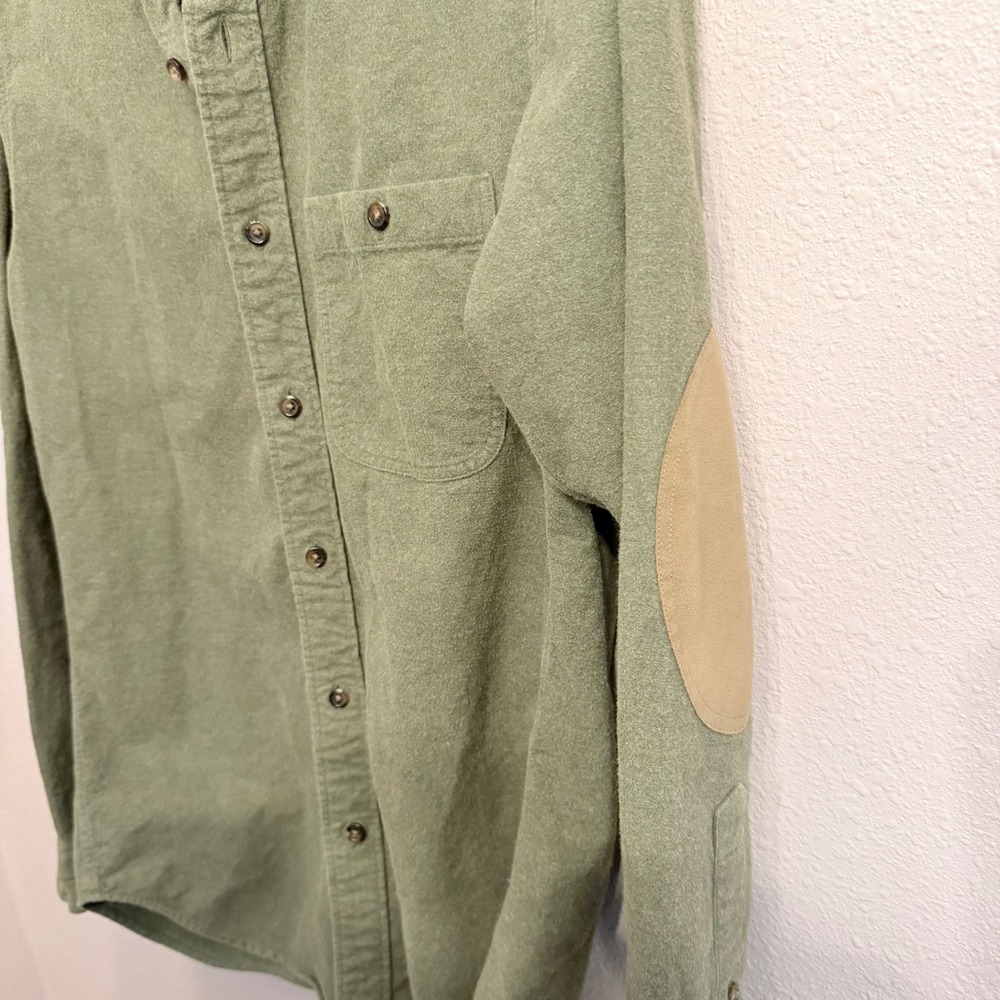 J.Crew Mens Flannel Button Down Shirt Olive Green Elbow Patches B3061 XS - Picture 3 of 7